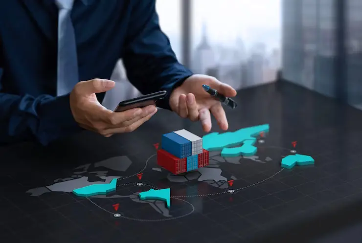 Businessman show export container digital world map screen 35761